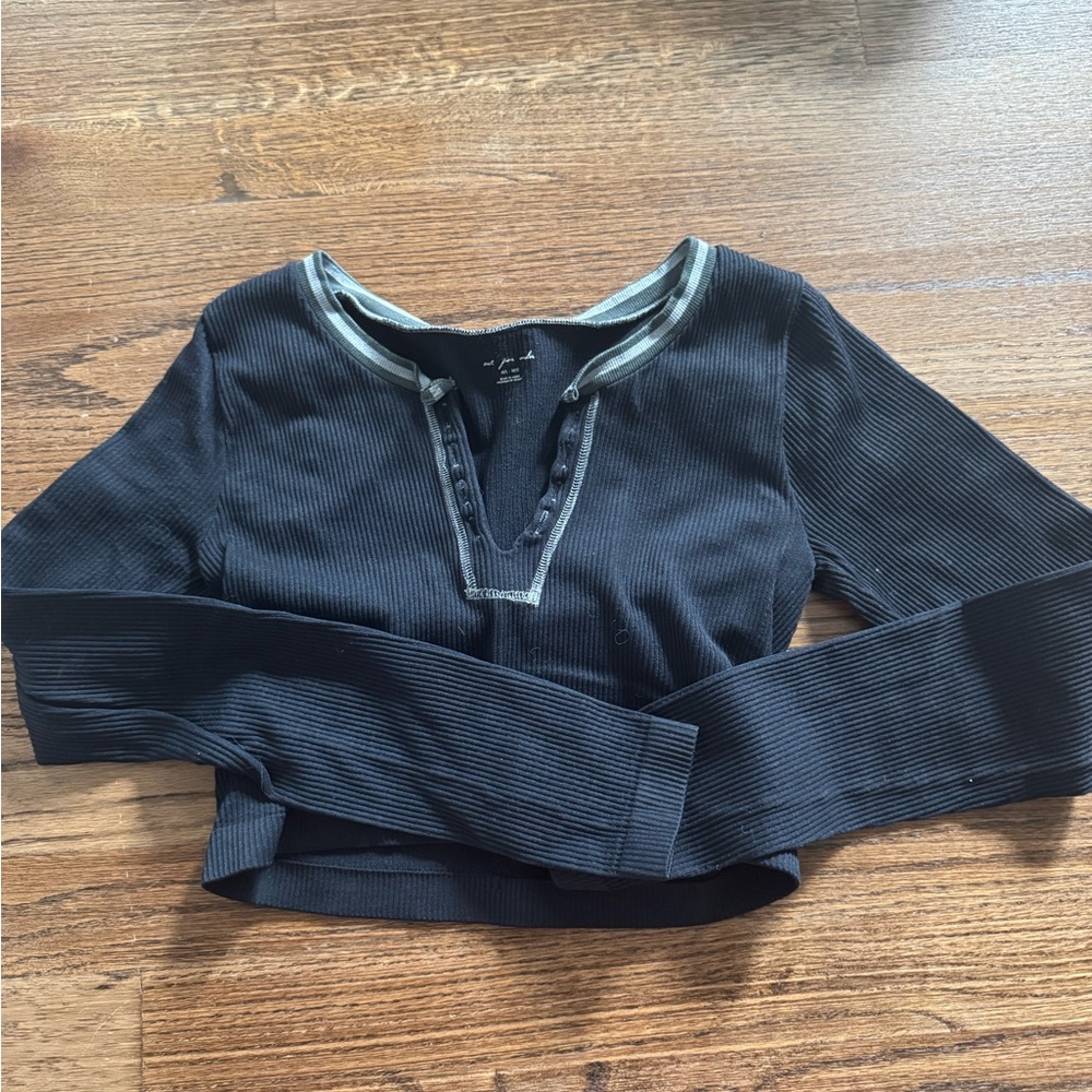 Black Long Sleeve Ribbed Top